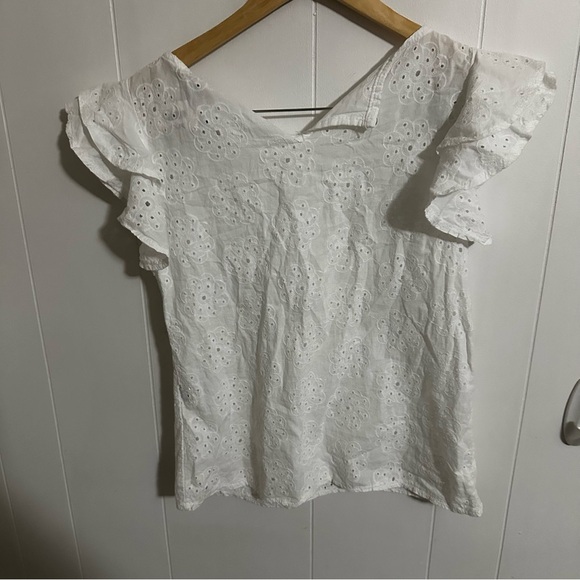 Valentina Naldi White Flutter Sleeve Ruffled Blouse - Picture 2 of 3